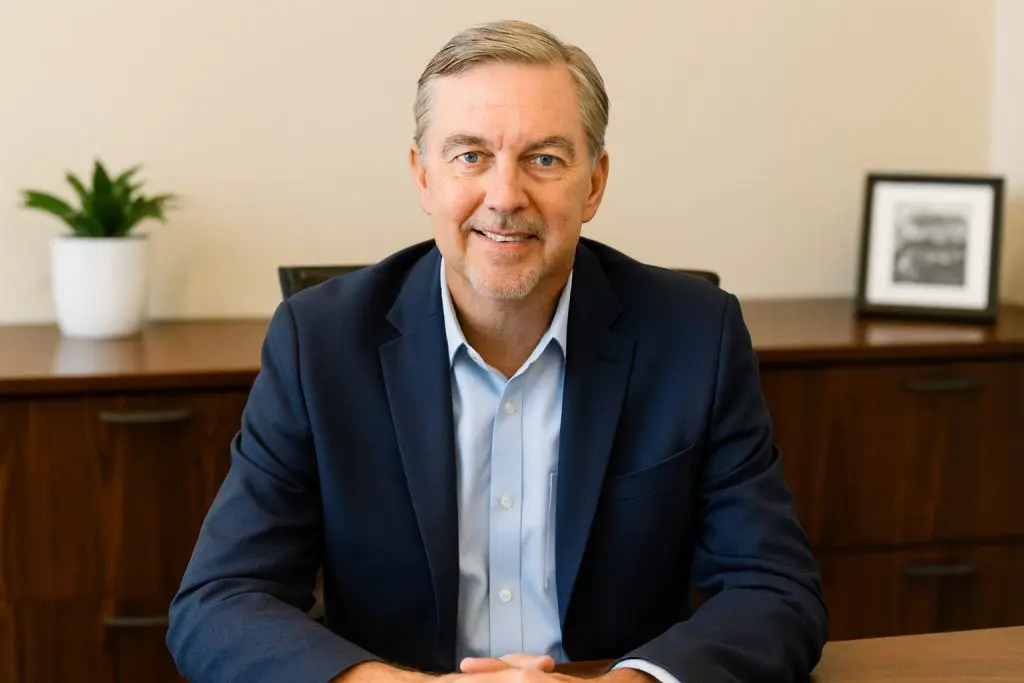 brad craig in an office posing behind a desk aigen